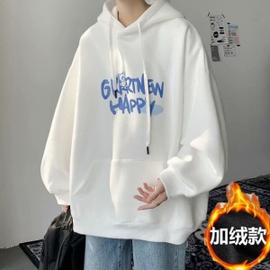 嘉筱连帽卫衣男春秋季宽松百搭加厚上衣男学生港风潮流字母印花长袖衣服男士男装 白色 XL